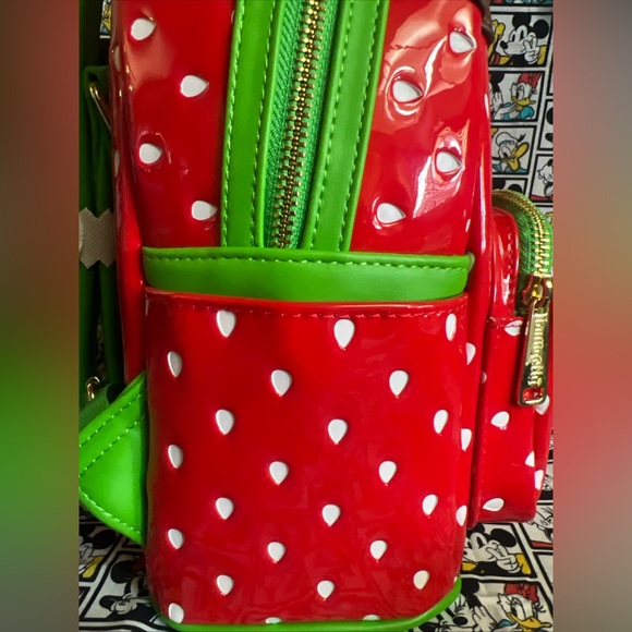 Loungefly Disney Minnie Mouse Chocolate Dipped Strawberry Backpack Ears Set NWT - Picture 11 of 16